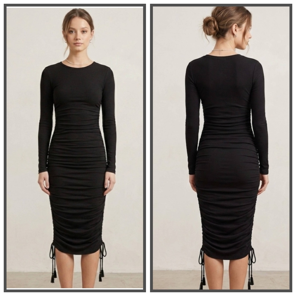 Wilfred Free Black Long Sleeve Ruched Bodycon Dress Size Small